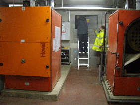 Boiler room with two hoval boilers.